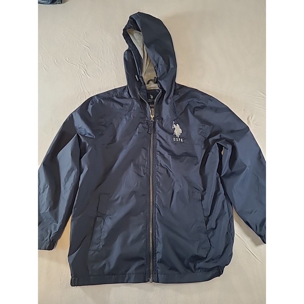 US Polo Assn Youth Hooded Jacket Size XL‎ (18-20). Full Zip Blue Wind Breaker